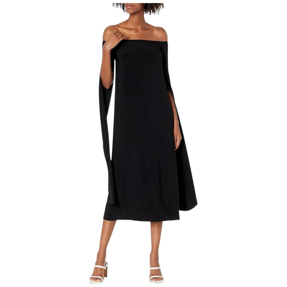 Norma Kamali Black Tulip Sleeve Off the Shoulder Midi Holiday Dress | Size Small